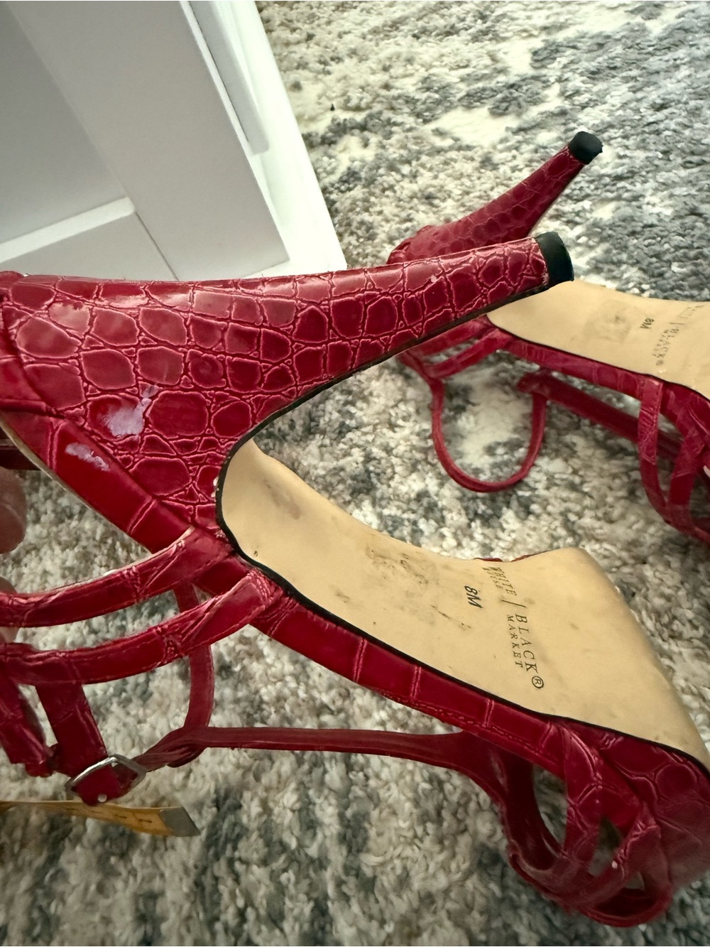 White House Black Market Shoes - Red Strappy Kitten Heels - Picture 5 of 6